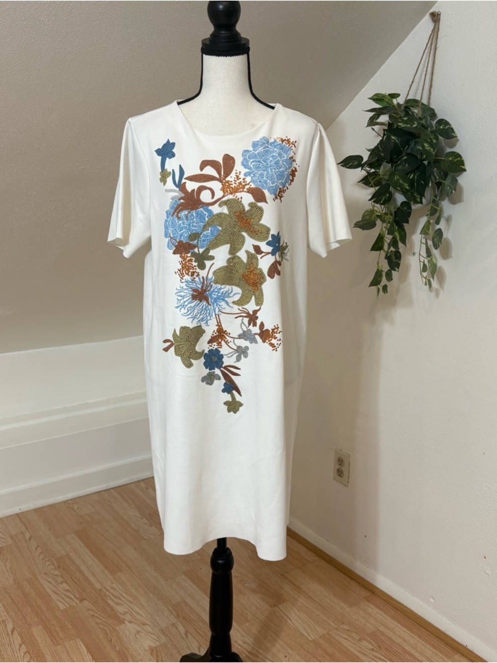 Zara Rubberized Floral Cottagecore Ivory Dress Size Extra Large Fresh Floral